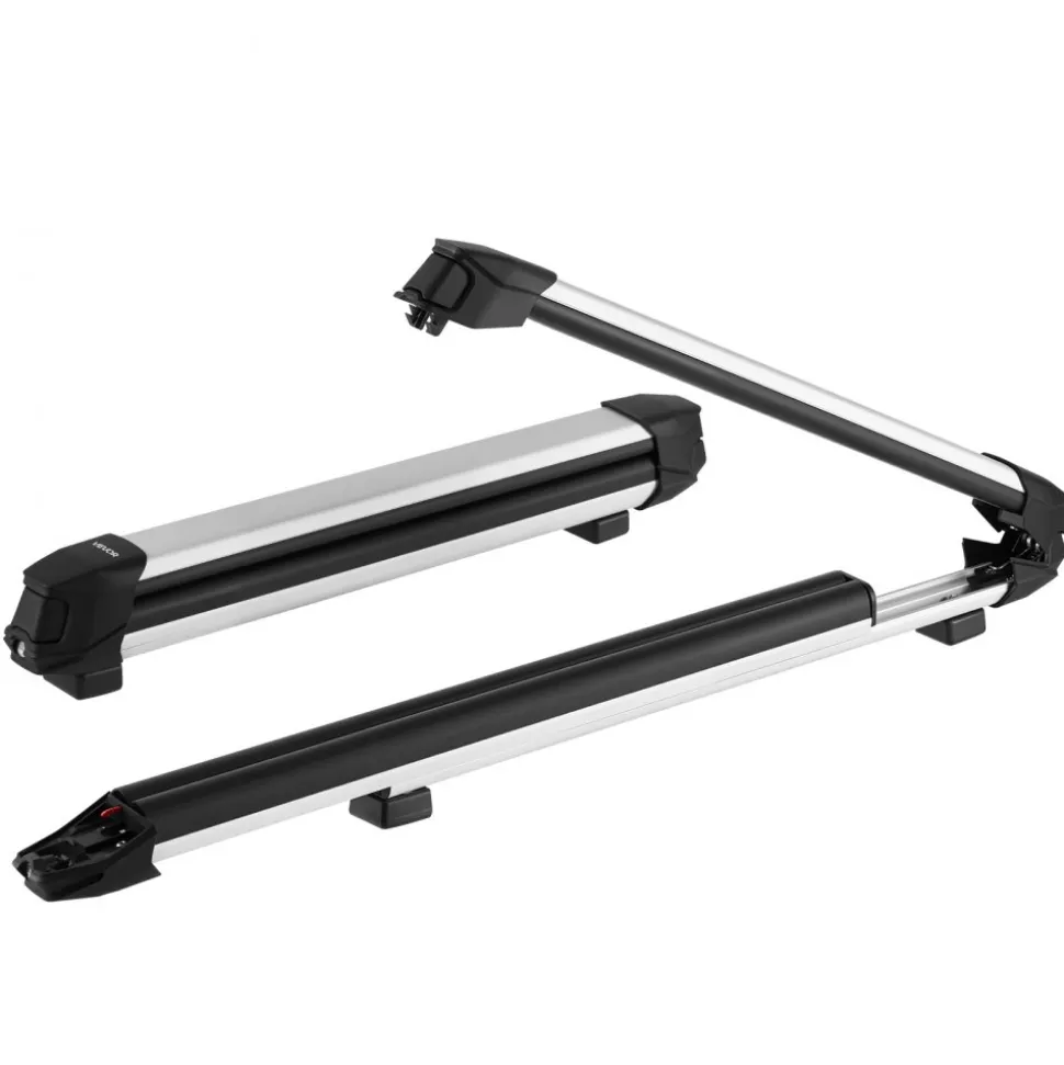 VEVOR Ski & Snowboard Roof Rack, Carry up to 6 Pairs of Skis or 4 Snowboards, 2 PCS Aluminum Universal Car Roof Rack Top Holder with Lock & Rubber Padding for Fishing Rod, Fit Most Slotted Crossbars