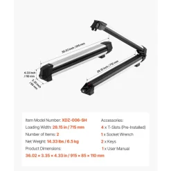 VEVOR Ski & Snowboard Roof Rack, Carry up to 6 Pairs of Skis or 4 Snowboards, 2 PCS Aluminum Universal Car Roof Rack Top Holder with Lock & Rubber Padding for Fishing Rod, Fit Most Slotted Crossbars