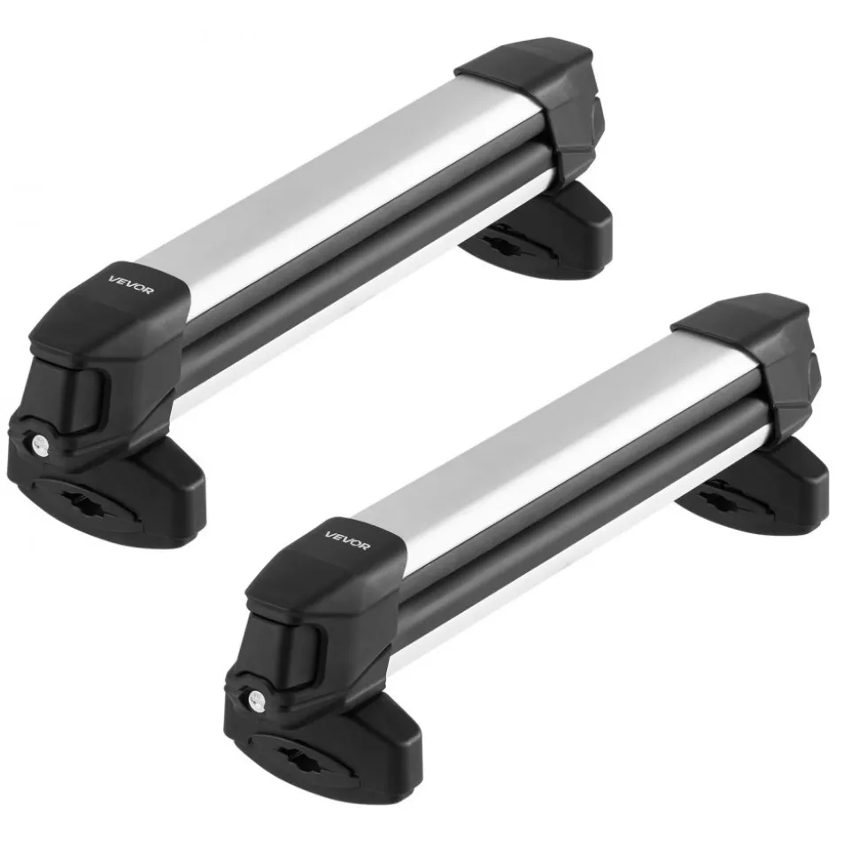 VEVOR Ski & Snowboard Roof Rack, Carry up to 4 Pairs of Skis or 2 Snowboards, 2 PCS Aluminum Universal Car Roof Rack Top Holder with Lock & Rubber Padding, Carrier for Fishing Rod, Fit Most Crossbars