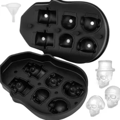 VEVOR Skull Ice Cube Tray, 4-Grid Skull Ice Ball Maker, Flexible Black Silicone Ice Tray with Lid & Funnel, Funny Skull Ice Cubes 1.6"x1.8" Each for Beverage, Chocolate, etc. on Parties & Holidays