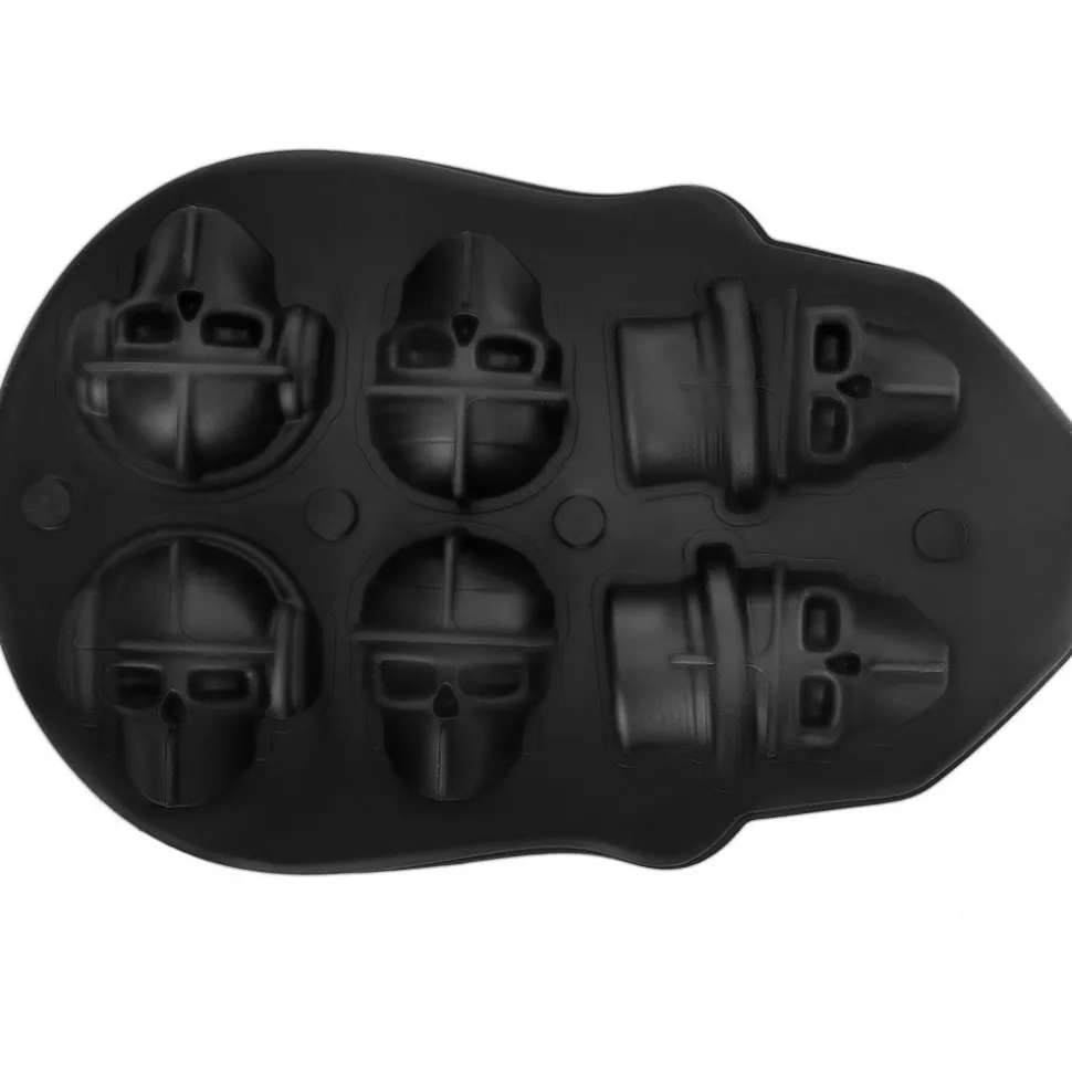 VEVOR Skull Ice Cube Tray, 6-Grid Skull Ice Ball Maker, Flexible Black Silicone Ice Tray with Lid & Funnel, Skull Ice Cubes in 3 Distinct Patterns for Beverages & Chocolates on Parties & Holidays