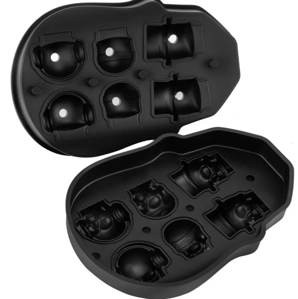 VEVOR Skull Ice Cube Tray, 6-Grid Skull Ice Ball Maker, Flexible Black Silicone Ice Tray with Lid & Funnel, Skull Ice Cubes in 3 Distinct Patterns for Beverages & Chocolates on Parties & Holidays