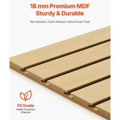 VEVOR Slat Wall Paneling, 4 x 4ft, MDF Garage Slatwall with Modular Design, Natural Slat Wall Easy-to-Install Adjustable Slatwall Panel with Coupling Structure & DIY Cutting, Fit for Storage & Display