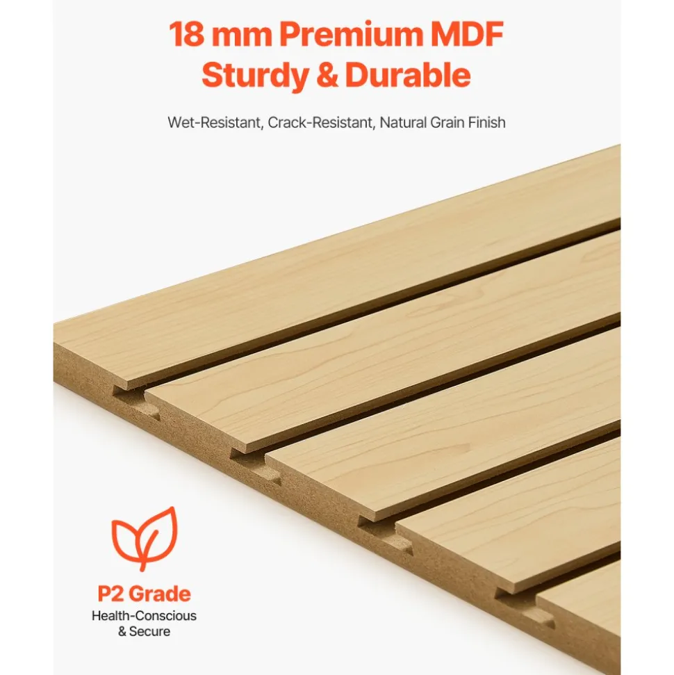 VEVOR Slat Wall Paneling, 4 x 4ft, MDF Garage Slatwall with Modular Design, Natural Slat Wall Easy-to-Install Adjustable Slatwall Panel with Coupling Structure & DIY Cutting, Fit for Storage & Display