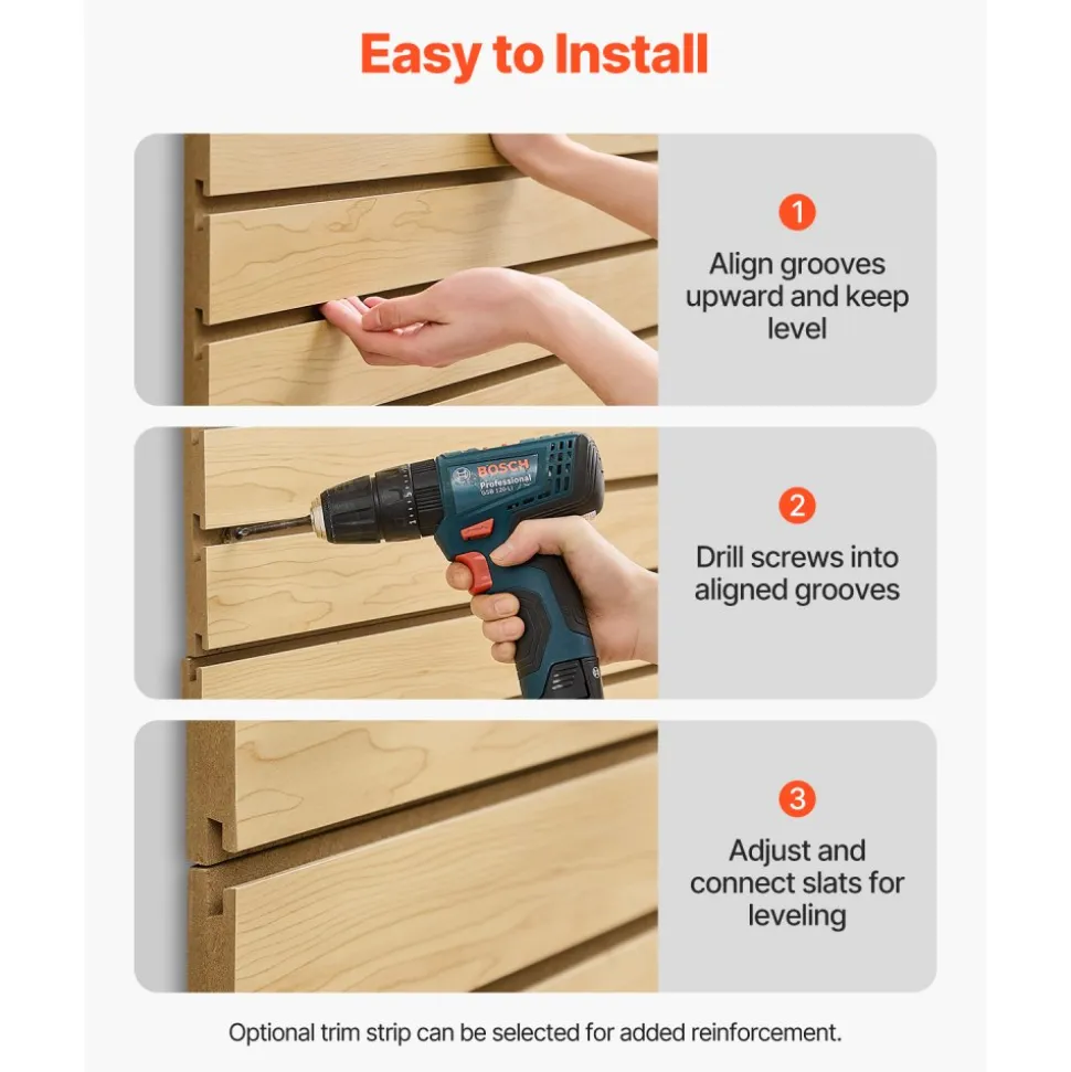 VEVOR Slat Wall Paneling, 4 x 4ft, MDF Garage Slatwall with Modular Design, Natural Slat Wall Easy-to-Install Adjustable Slatwall Panel with Coupling Structure & DIY Cutting, Fit for Storage & Display