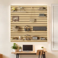 VEVOR Slat Wall Paneling, 4 x 4ft, MDF Garage Slatwall with Modular Design, Natural Slat Wall Easy-to-Install Adjustable Slatwall Panel with Coupling Structure & DIY Cutting, Fit for Storage & Display