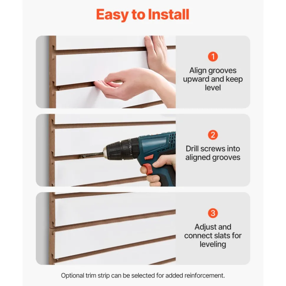 VEVOR Slat Wall Paneling, 4 x 4 ft, MDF Garage Slatwall with Modular Design, White Slat Wall Easy-to-Install Adjustable Slatwall Panel with Coupling Structure & DIY Cutting, Fits for Storage & Display