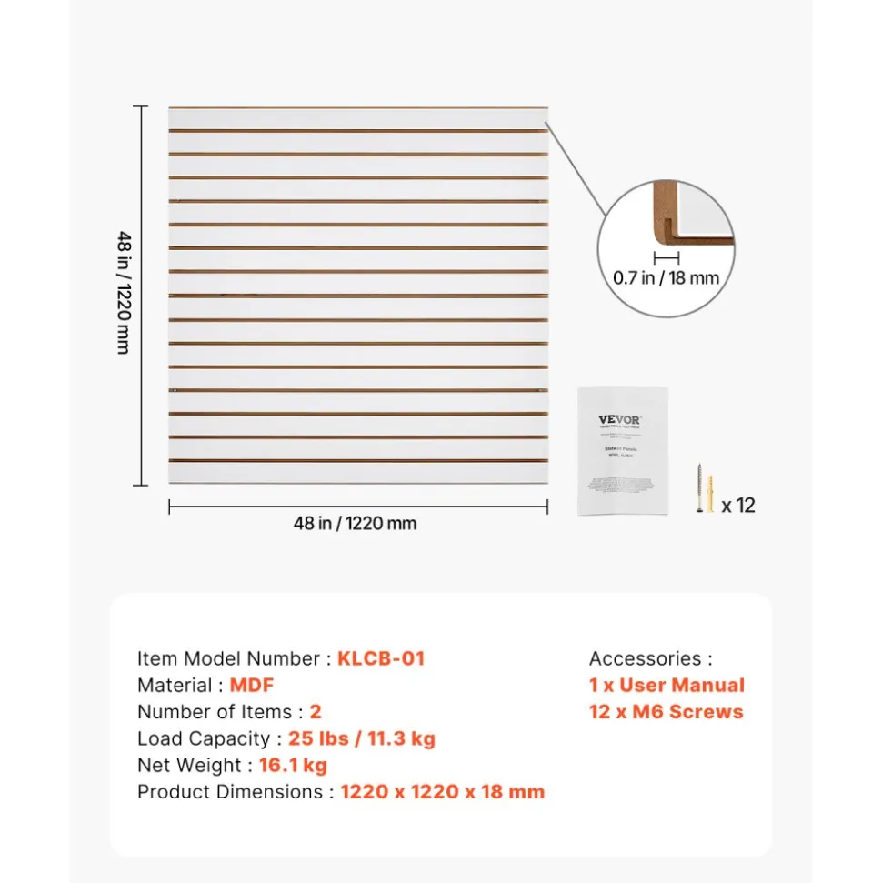VEVOR Slat Wall Paneling, 4 x 4 ft, MDF Garage Slatwall with Modular Design, White Slat Wall Easy-to-Install Adjustable Slatwall Panel with Coupling Structure & DIY Cutting, Fits for Storage & Display