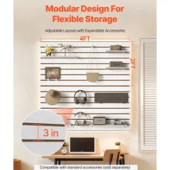VEVOR Slat Wall Paneling, 4 x 4 ft, MDF Garage Slatwall with Modular Design, White Slat Wall Easy-to-Install Adjustable Slatwall Panel with Coupling Structure & DIY Cutting, Fits for Storage & Display
