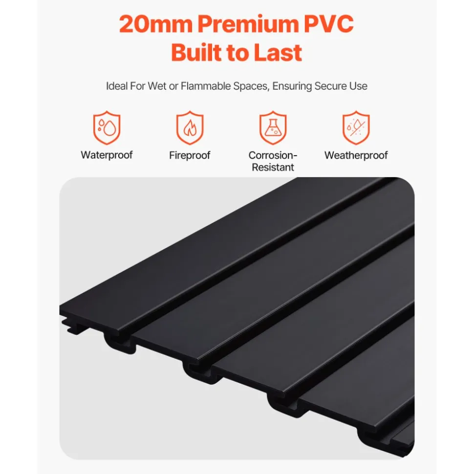 VEVOR Slat Wall Paneling, 8 x 4 ft, PVC Garage Slatwall with Modular Design, Black Slat Wall Easy-to-Install Adjustable Slatwall Panel with Coupling Structure & DIY Cutting, Fits for Storage & Display