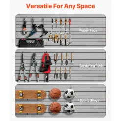 VEVOR Slat Wall Paneling, 8 x 4 ft, PVC Garage Slatwall with Modular Design, Grey Slat Wall Easy-to-Install Adjustable Slatwall Panel with Coupling Structure & DIY Cutting, Fits for Storage & Display