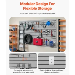 VEVOR Slat Wall Paneling, 8 x 4 ft, PVC Garage Slatwall with Accessories, Grey Slat Wall Easy-to-Install Adjustable Slatwall Panel with Coupling Structure & DIY Cutting, Fits for Storage & Display