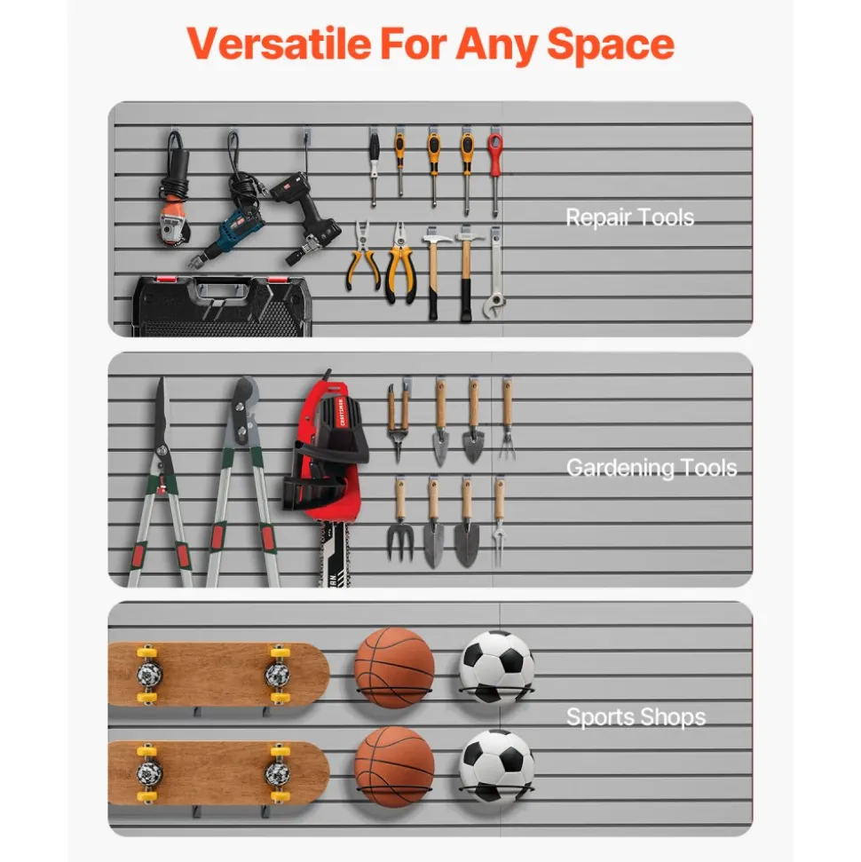 VEVOR Slat Wall Paneling, 8 x 4 ft, PVC Garage Slatwall with Accessories, Grey Slat Wall Easy-to-Install Adjustable Slatwall Panel with Coupling Structure & DIY Cutting, Fits for Storage & Display