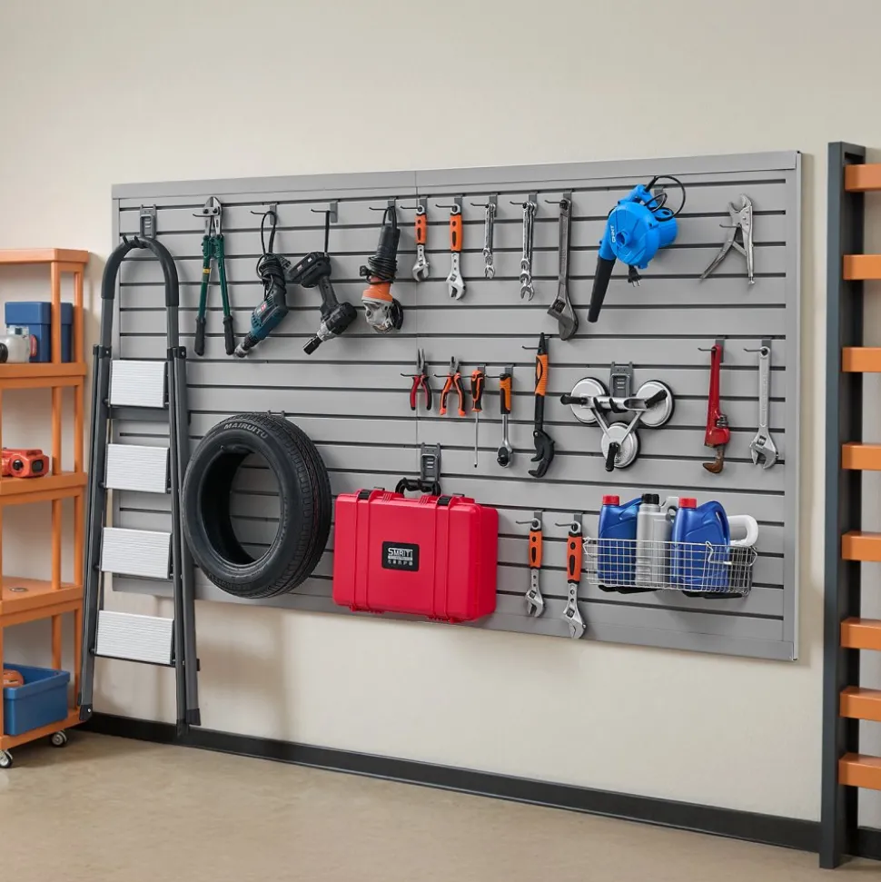 VEVOR Slat Wall Paneling, 8 x 4 ft, PVC Garage Slatwall with Accessories, Grey Slat Wall Easy-to-Install Adjustable Slatwall Panel with Coupling Structure & DIY Cutting, Fits for Storage & Display