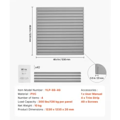 VEVOR Slat Wall Paneling, 4 x 4 ft, PVC Garage Slatwall with Modular Design, Grey Slat Wall Easy-to-Install Adjustable Slatwall Panel with Coupling Structure & DIY Cutting, Fits for Storage & Display