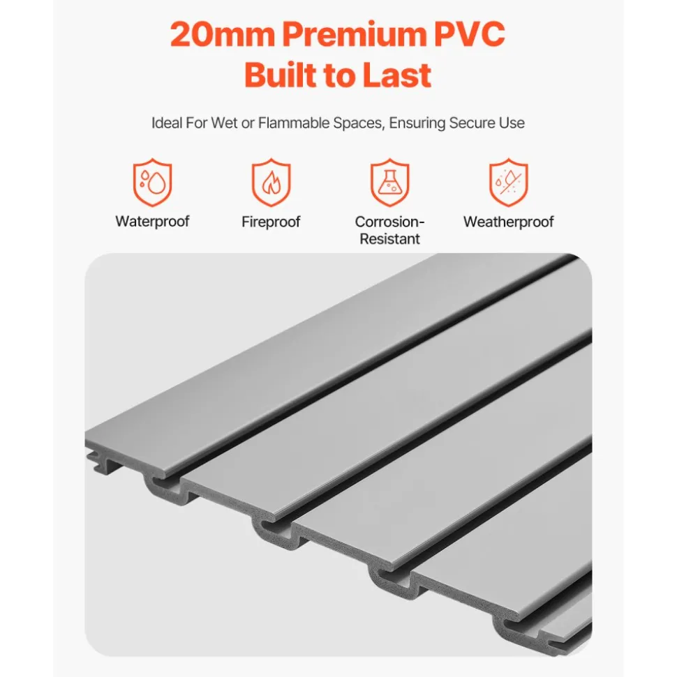 VEVOR Slat Wall Paneling, 4 x 4 ft, PVC Garage Slatwall with Modular Design, Grey Slat Wall Easy-to-Install Adjustable Slatwall Panel with Coupling Structure & DIY Cutting, Fits for Storage & Display