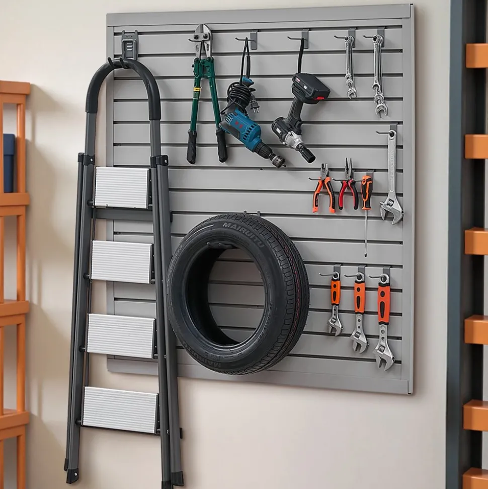 VEVOR Slat Wall Paneling, 4 x 4 ft, PVC Garage Slatwall with Modular Design, Grey Slat Wall Easy-to-Install Adjustable Slatwall Panel with Coupling Structure & DIY Cutting, Fits for Storage & Display