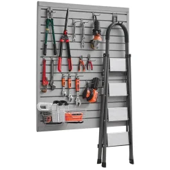 VEVOR Slat Wall Paneling, 4 x 4 ft, PVC Garage Slatwall with Modular Design, Grey Slat Wall Easy-to-Install Adjustable Slatwall Panel with Coupling Structure & DIY Cutting, Fits for Storage & Display