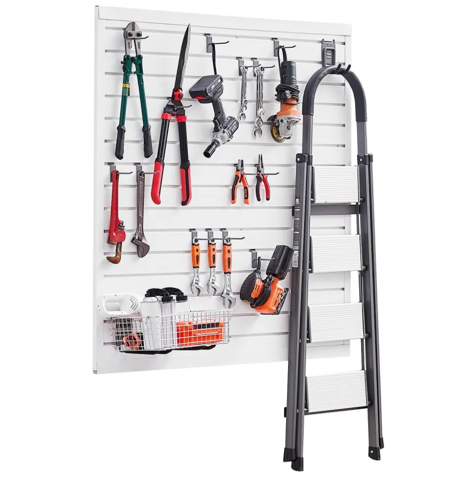 VEVOR Slat Wall Paneling, 4 x 4 ft, PVC Garage Slatwall with Modular Design, White Slat Wall Easy-to-Install Adjustable Slatwall Panel with Coupling Structure & DIY Cutting, Fits for Storage & Display