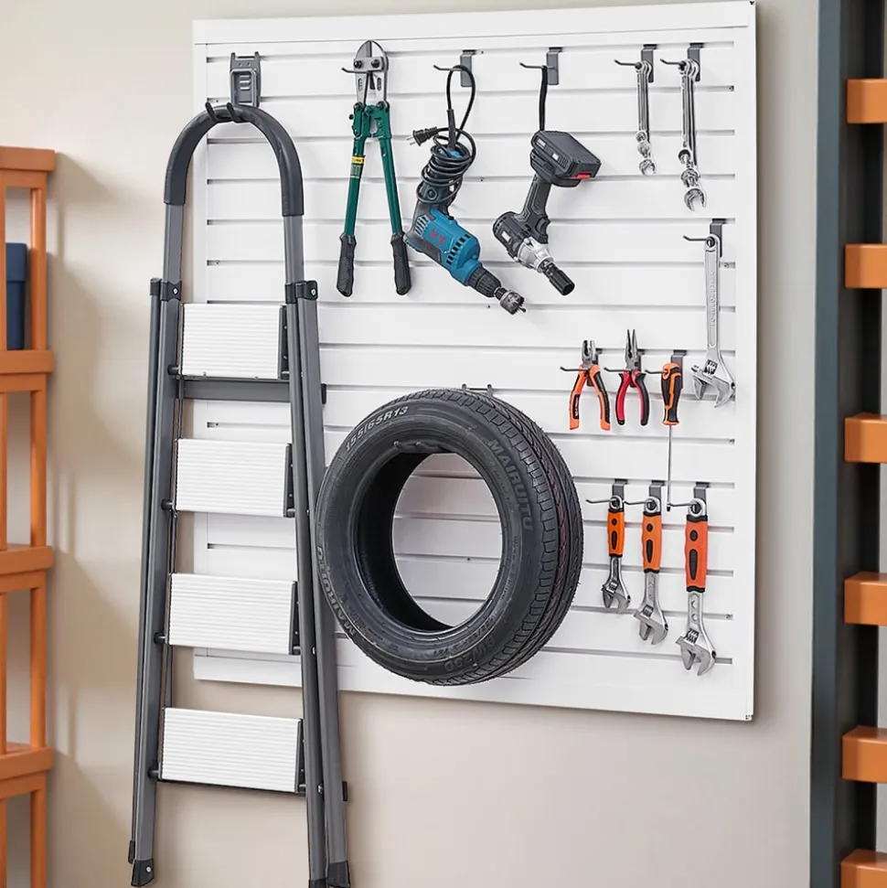 VEVOR Slat Wall Paneling, 4 x 4 ft, PVC Garage Slatwall with Modular Design, White Slat Wall Easy-to-Install Adjustable Slatwall Panel with Coupling Structure & DIY Cutting, Fits for Storage & Display