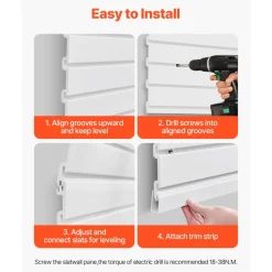 VEVOR Slat Wall Paneling, 2 x 4 ft, PVC Garage Slatwall with Modular Design, White Slat Wall Easy-to-Install Adjustable Slatwall Panel with Coupling Structure & DIY Cutting, Fits for Storage & Display