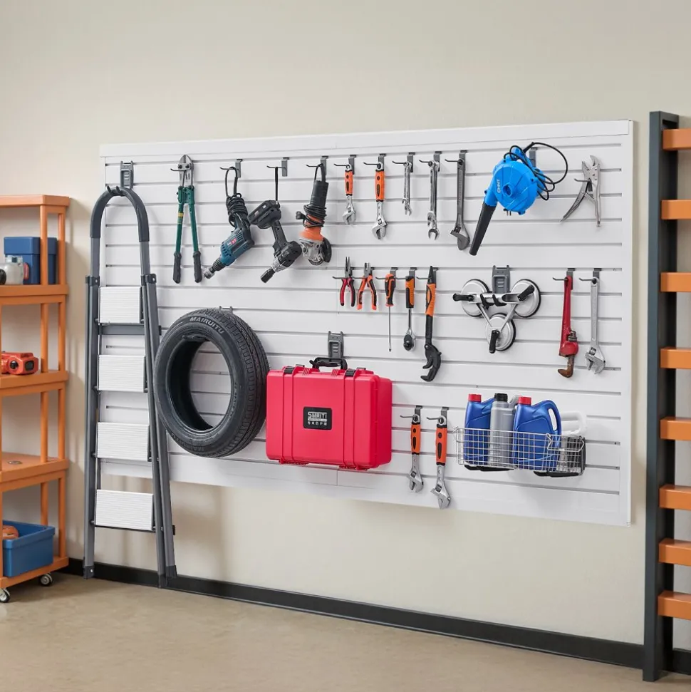 VEVOR Slat Wall Paneling, 8 x 4 ft, PVC Garage Slatwall with Modular Design, White Slat Wall Easy-to-Install Adjustable Slatwall Panel with Coupling Structure & DIY Cutting, Fits for Storage & Display