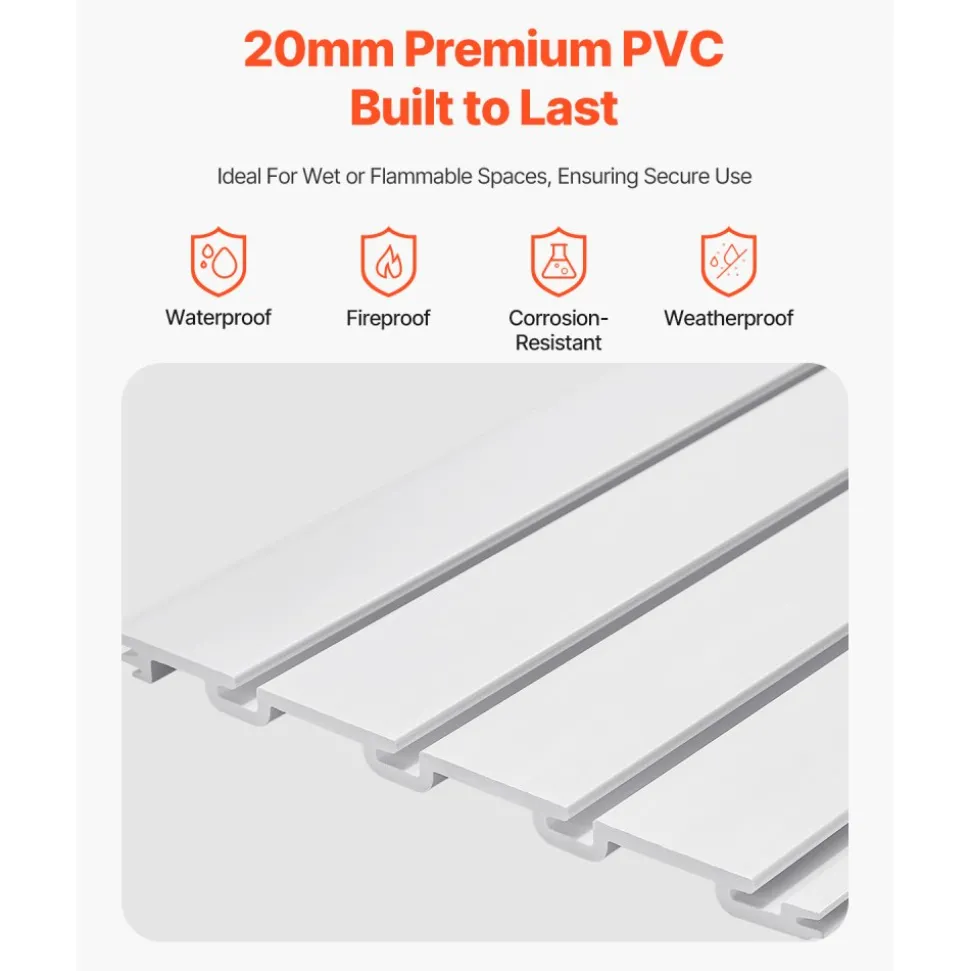 VEVOR Slat Wall Paneling, 8 x 4 ft, PVC Garage Slatwall with Modular Design, White Slat Wall Easy-to-Install Adjustable Slatwall Panel with Coupling Structure & DIY Cutting, Fits for Storage & Display