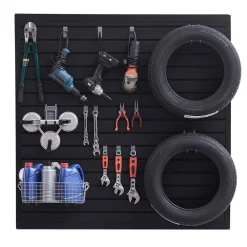 VEVOR Slat Wall Paneling, 4 x 4 ft, PVC Garage Slatwall with Modular Design, Black Slat Wall Easy-to-Install Adjustable Slatwall Panel with Coupling Structure & DIY Cutting, Fits for Storage & Display