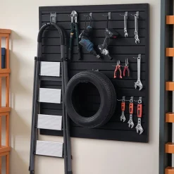 VEVOR Slat Wall Paneling, 4 x 4 ft, PVC Garage Slatwall with Modular Design, Black Slat Wall Easy-to-Install Adjustable Slatwall Panel with Coupling Structure & DIY Cutting, Fits for Storage & Display