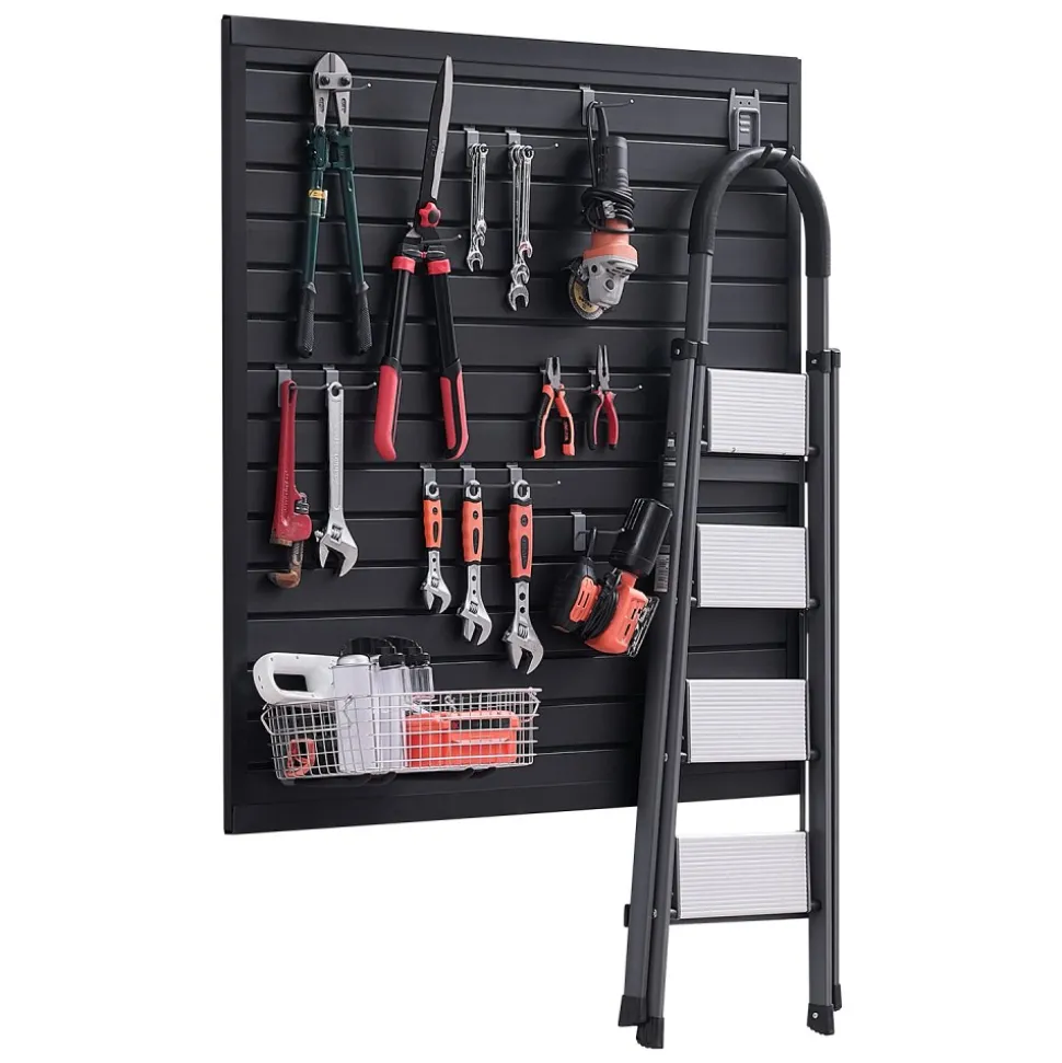 VEVOR Slat Wall Paneling, 4 x 4 ft, PVC Garage Slatwall with Modular Design, Black Slat Wall Easy-to-Install Adjustable Slatwall Panel with Coupling Structure & DIY Cutting, Fits for Storage & Display