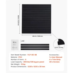 VEVOR Slat Wall Paneling, 4 x 4 ft, PVC Garage Slatwall with Modular Design, Black Slat Wall Easy-to-Install Adjustable Slatwall Panel with Coupling Structure & DIY Cutting, Fits for Storage & Display