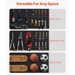VEVOR Slat Wall Paneling, 2 x 4 ft, PVC Garage Slatwall with Modular Design, Black Slat Wall Easy-to-Install Adjustable Slatwall Panel with Coupling Structure & DIY Cutting, Fits for Storage & Display