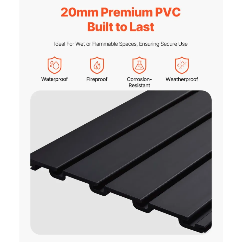 VEVOR Slat Wall Paneling, 2 x 4 ft, PVC Garage Slatwall with Modular Design, Black Slat Wall Easy-to-Install Adjustable Slatwall Panel with Coupling Structure & DIY Cutting, Fits for Storage & Display