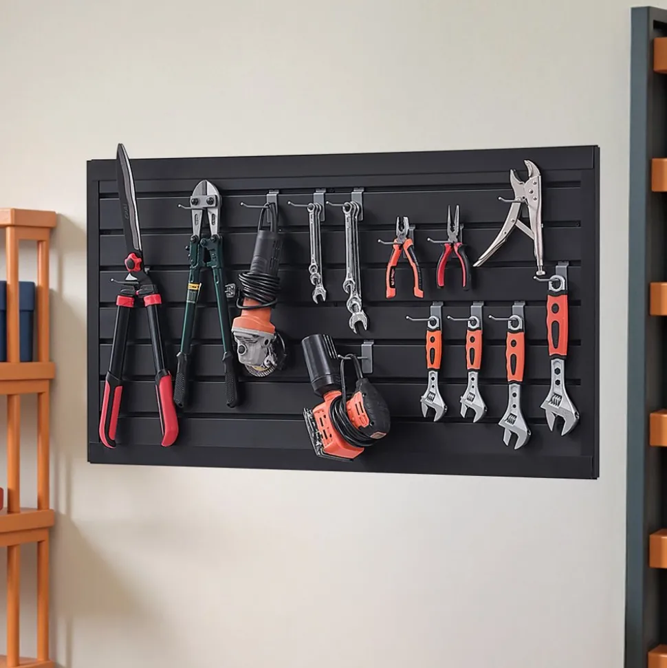 VEVOR Slat Wall Paneling, 2 x 4 ft, PVC Garage Slatwall with Modular Design, Black Slat Wall Easy-to-Install Adjustable Slatwall Panel with Coupling Structure & DIY Cutting, Fits for Storage & Display