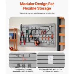 VEVOR Slat Wall Paneling, 2 x 4 ft, PVC Garage Slatwall with Modular Design, Grey Slat Wall Easy-to-Install Adjustable Slatwall Panel with Coupling Structure & DIY Cutting, Fits for Storage & Display