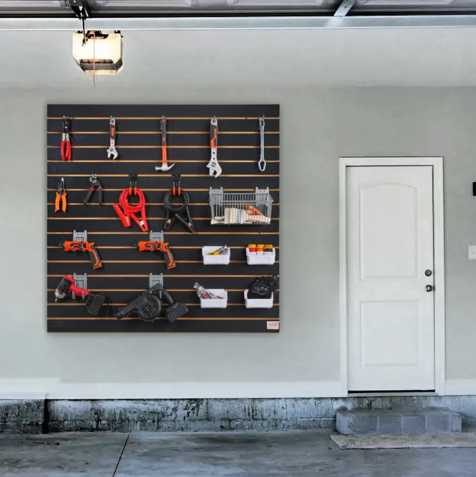 VEVOR Slatwall Panels, 4 ft x 2 ft Black Garage Wall Panels 24"H x 48"L (Set of 2 Panels), Heavy Duty Garage Wall Organizer Panels Display for Retail Store, Garage Wall, and Craft Storage Organization