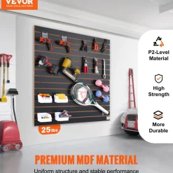 VEVOR Slatwall Panels, 4 ft x 2 ft Black Garage Wall Panels 24