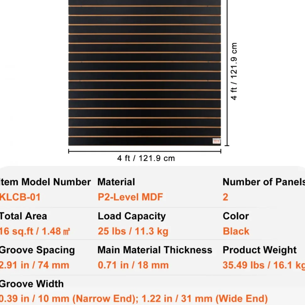 VEVOR Slatwall Panels, 4 ft x 2 ft Black Garage Wall Panels 24"H x 48"L (Set of 2 Panels), Heavy Duty Garage Wall Organizer Panels Display for Retail Store, Garage Wall, and Craft Storage Organization