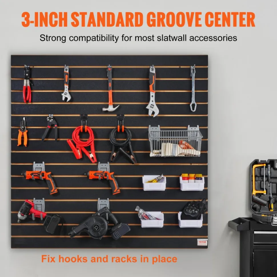 VEVOR Slatwall Panels, 4 ft x 2 ft Black Garage Wall Panels 24"H x 48"L (Set of 2 Panels), Heavy Duty Garage Wall Organizer Panels Display for Retail Store, Garage Wall, and Craft Storage Organization