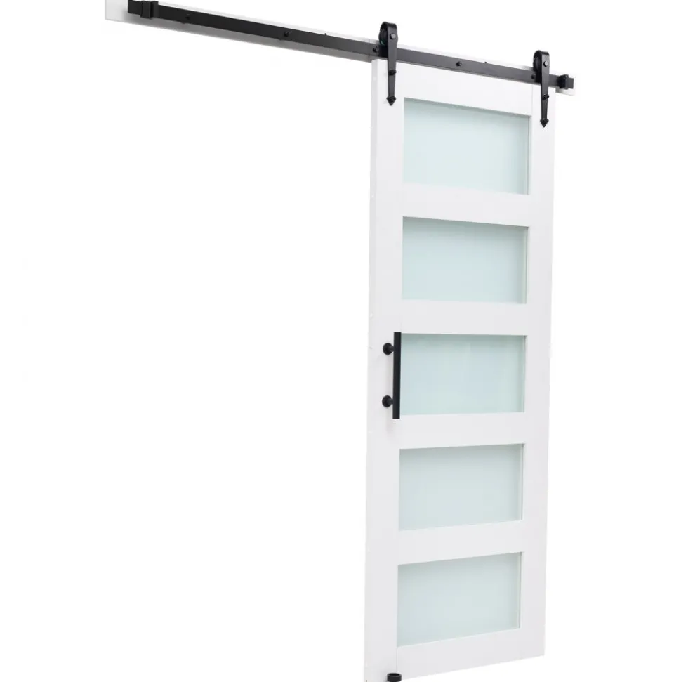 VEVOR Sliding Barn Door, 36 x 84 inch, High-Strength MDF Panel and Glass, Barn Door with Hardware Kit, Water-Proof PVC Surface, Easy to Install, H-Frame, Smoothly and Quietly Sliding for Living Room