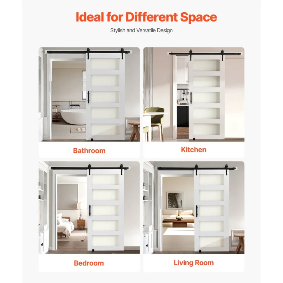 VEVOR Sliding Barn Door, 36 x 84 inch, High-Strength MDF Panel and Glass, Barn Door with Hardware Kit, Water-Proof PVC Surface, Easy to Install, H-Frame, Smoothly and Quietly Sliding for Living Room