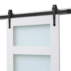 VEVOR Sliding Barn Door, 36 x 84 inch, High-Strength MDF Panel and Glass, Barn Door with Hardware Kit, Water-Proof PVC Surface, Easy to Install, H-Frame, Smoothly and Quietly Sliding for Living Room