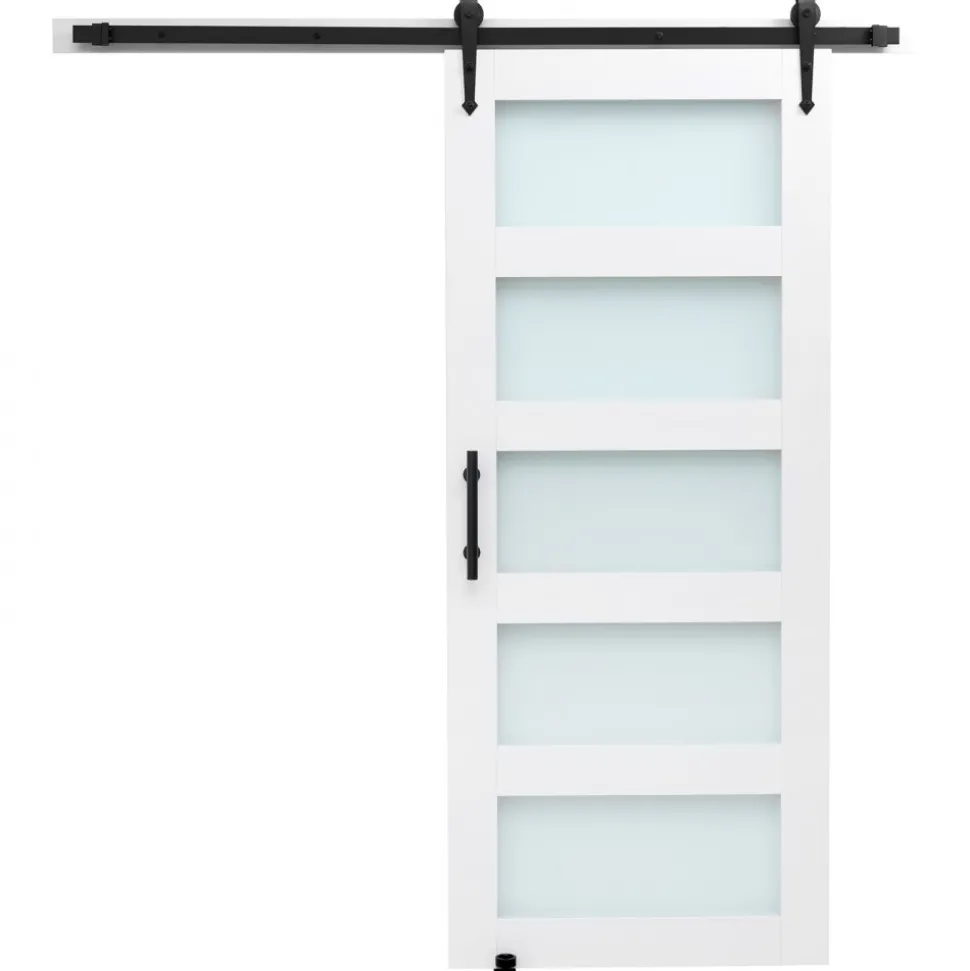 VEVOR Sliding Barn Door, 36 x 84 inch, High-Strength MDF Panel and Glass, Barn Door with Hardware Kit, Water-Proof PVC Surface, Easy to Install, H-Frame, Smoothly and Quietly Sliding for Living Room