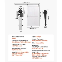 VEVOR Sliding Barn Door, 48 x 84 inch, High-Strength MDF Panel, Barn Door with Hardware Kit, Water-Proof PVC Surface, Easy to Install, H-Frame, Smoothly and Quietly Sliding for Living Room, Bathroom