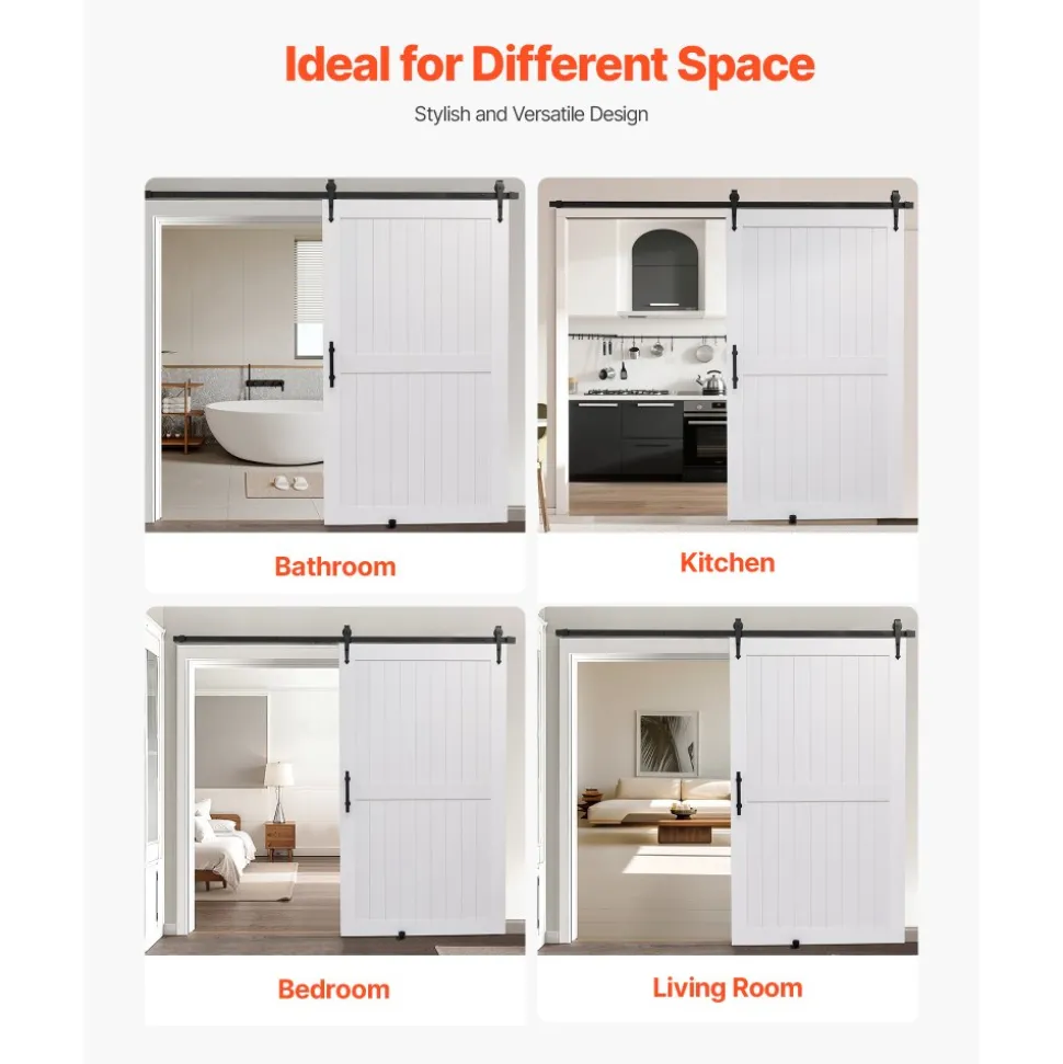VEVOR Sliding Barn Door, 48 x 84 inch, High-Strength MDF Panel, Barn Door with Hardware Kit, Water-Proof PVC Surface, Easy to Install, H-Frame, Smoothly and Quietly Sliding for Living Room, Bathroom