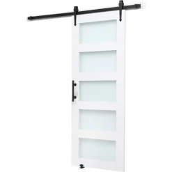 VEVOR Sliding Barn Door, 30 x 84 inch, High-Strength MDF Panel and Glass, Barn Door with Hardware Kit, Water-Proof PVC Surface, Easy to Install, H-Frame, Smoothly and Quietly Sliding for Living Room