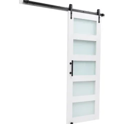 VEVOR Sliding Barn Door, 30 x 84 inch, High-Strength MDF Panel and Glass, Barn Door with Hardware Kit, Water-Proof PVC Surface, Easy to Install, H-Frame, Smoothly and Quietly Sliding for Living Room