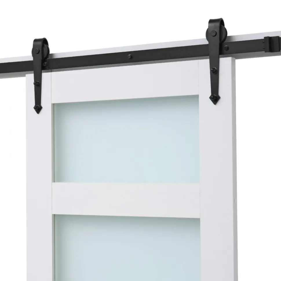 VEVOR Sliding Barn Door, 30 x 84 inch, High-Strength MDF Panel and Glass, Barn Door with Hardware Kit, Water-Proof PVC Surface, Easy to Install, H-Frame, Smoothly and Quietly Sliding for Living Room