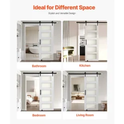 VEVOR Sliding Barn Door, 30 x 84 inch, High-Strength MDF Panel and Glass, Barn Door with Hardware Kit, Water-Proof PVC Surface, Easy to Install, H-Frame, Smoothly and Quietly Sliding for Living Room