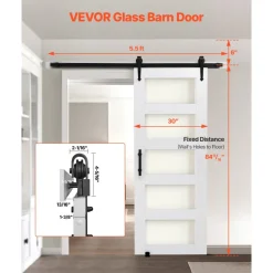 VEVOR Sliding Barn Door, 30 x 84 inch, High-Strength MDF Panel and Glass, Barn Door with Hardware Kit, Water-Proof PVC Surface, Easy to Install, H-Frame, Smoothly and Quietly Sliding for Living Room